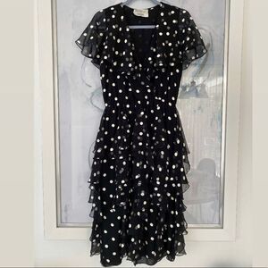 Vintage Pat Richards Black And White Polka Dot Flouncy Dress, Size S